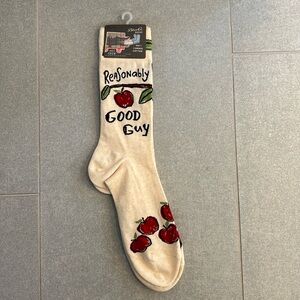 NWT Blue Q “Reasonably Good Guy” crew socks - with red apples!